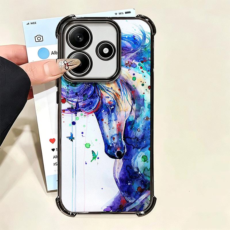 Oil Painting Horse Plating Phone Case For Xiaomi Poco X5 X6 X7 X8 Pro Max F8 Ultra F7 M8 M7 M5S Redmi 15C 15 14C 13C 13 X3 12C F
