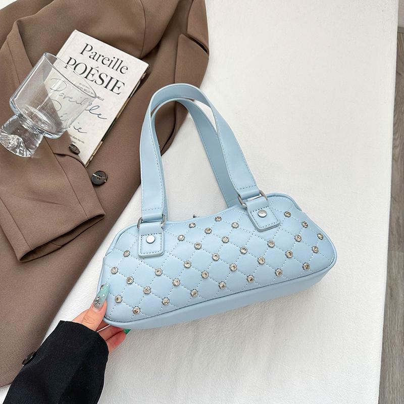 Silver Bag Luxury Studded Diamond Handbag Evening Clutch Bag Female Fashion Underarm Shoulder Tote Pu Leather Pillow Travel Bags