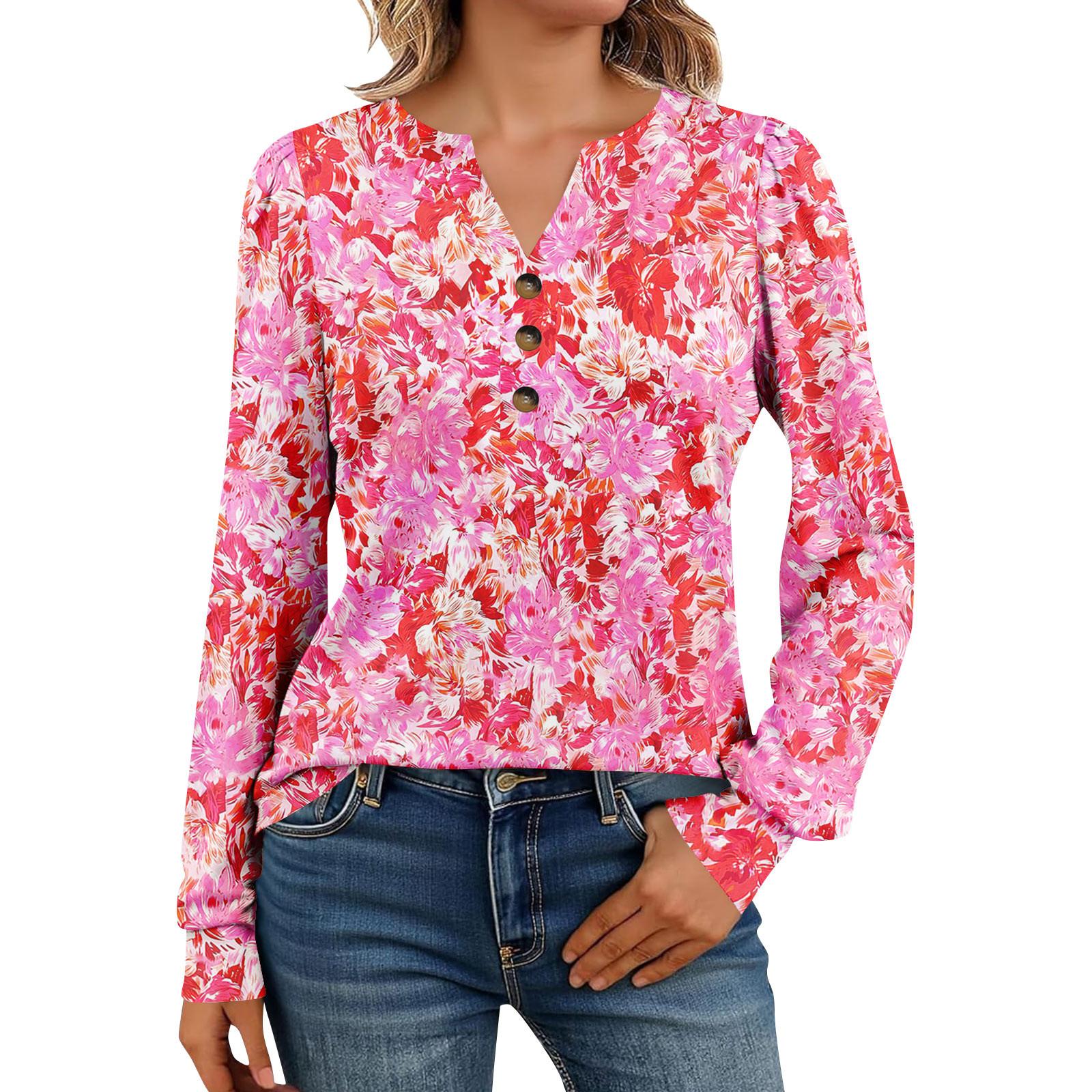 

Женские рубашки с длинным рукавом Хенли Повседневные топы Модные блузки Милые футболки XL розовый