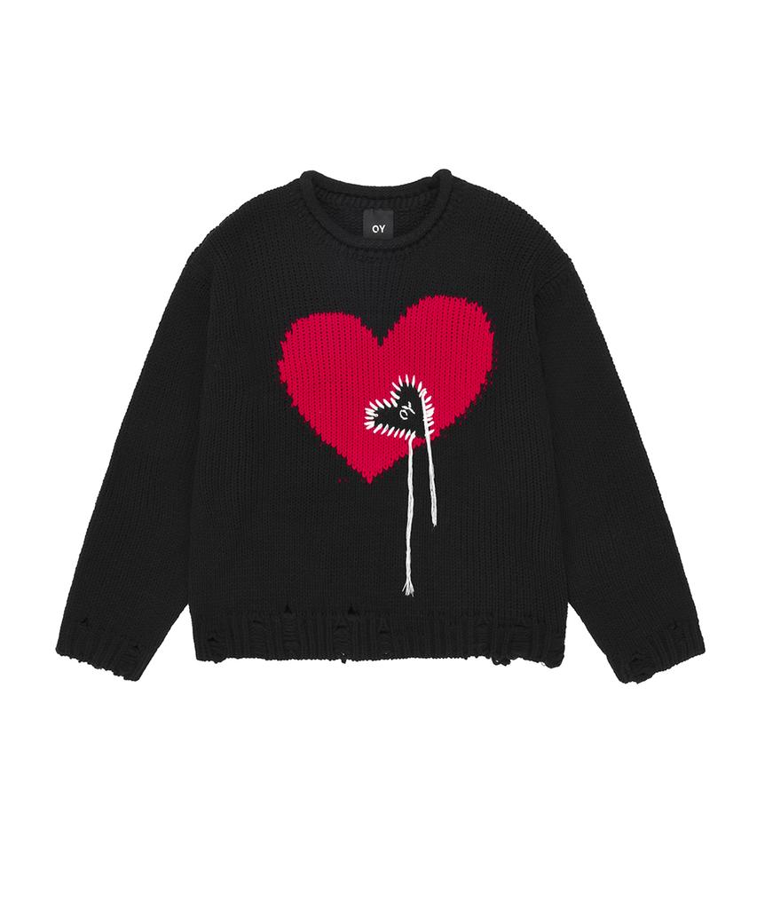 Opeunyadeu(Owai) Heart Stitch Destroyed Knit - Black