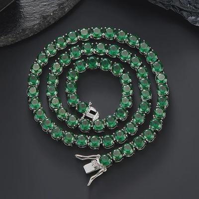 7mm Smaragd Zirkon Kubanische Halskette Tennis Kette Hip-Hop Schmuck