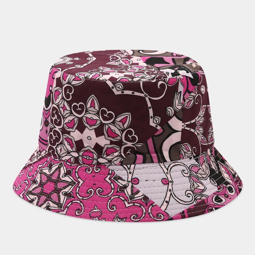 Boho style flower print double side sunscreen fisherman hat women fashionable outdoor sunshade retro sun beach bucket hat