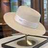 Celebrity Style Flat Top Straw Hat Women's Spring and Summer New Flat Top Top Hat Elegant Satin Temperament Straw Sun Hat