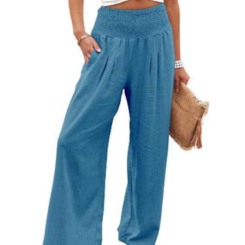 Ženy Bavlna Len Volné Široké nohavice Jaro Léto Kancelář Dáma Ležérní Jednobarevné Jogger Elastický pas Oversized kalhoty