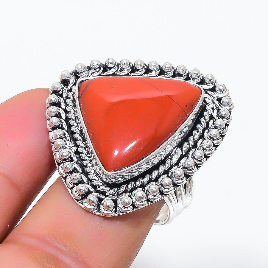 Natural Red River Jasper Gemstone 925 Sterling Silver Jewelry Ring Size 10 M9O76