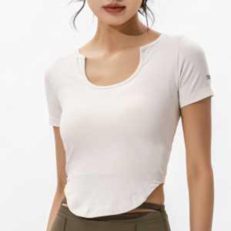 Damen Schwarz Sport Crop Top Quadratischer Ausschnitt Kurze Ärmel Dehnbar Figurbetont Yoga Workout Top