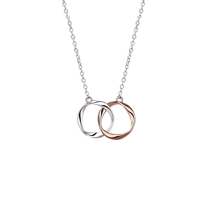 Mobius Double Ring Couple Necklace for Men and Women, Simple Japanese and Korean Pendant Collarbone Chain Necklace