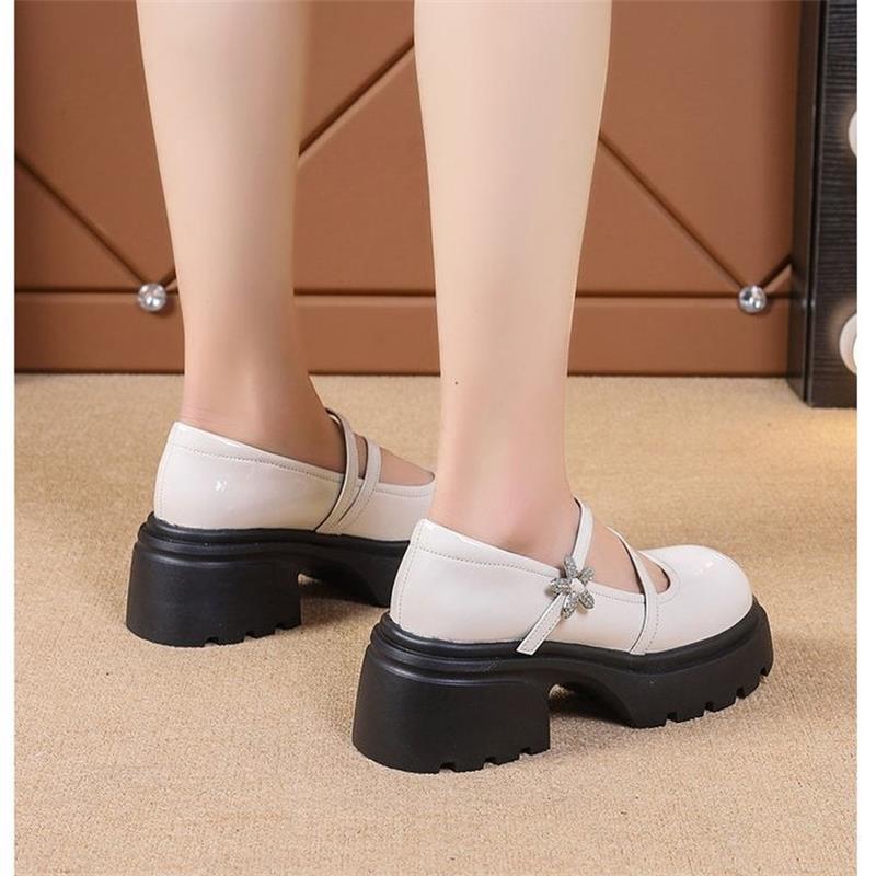Women Mary Jane High Heels Spring New Bot Retro College Faionable Japanese Women's Lolita Shoes Roman Sle PU Leather Single Shoe