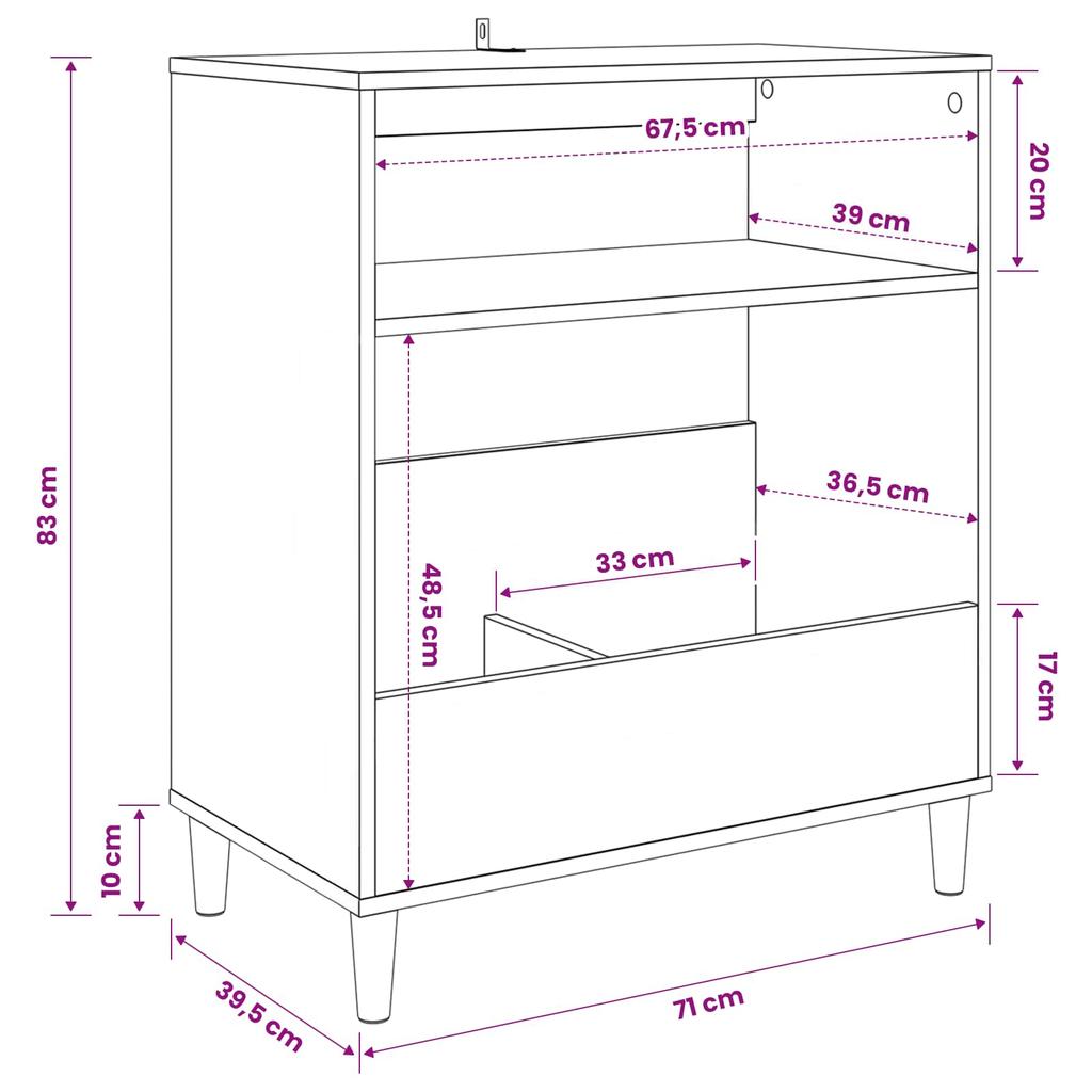 Turntable Stand Reclaimed Wood 71 X 39.5 X 83 Cm Engineered Wood