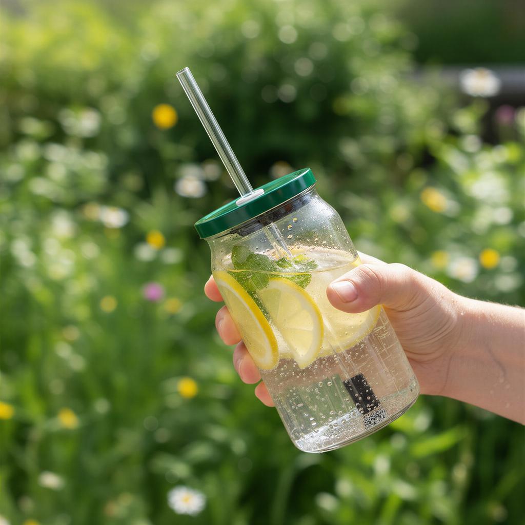 0.5L Eco Bottle Transparent With Lid And Straw For Drinks