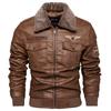 Mens Faux Leather Biker Jacket Winter Warm Lined Oversized Casual Coat With Zipper Pockets Embroidered Patch