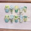 Green Hand-Painted Gradient Spring Nail Art - Fresh, Purely Handmade Wearable Nails for Boutique Retail.