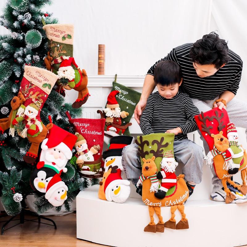 Christmas Decoration Riding Deer Old Man Snowman Gift Socks Children Christmas Gift Socks Window Pendant