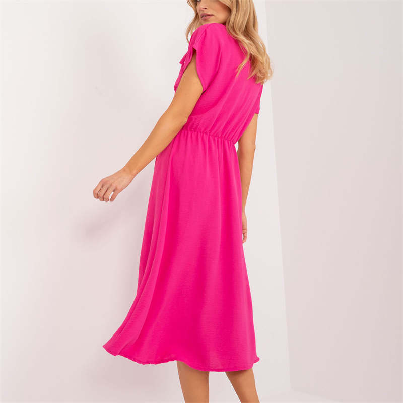Knoflíky Ležérní Šaty Midisukně Dámské Oblečení Jednobarevné Krátký Rukáv