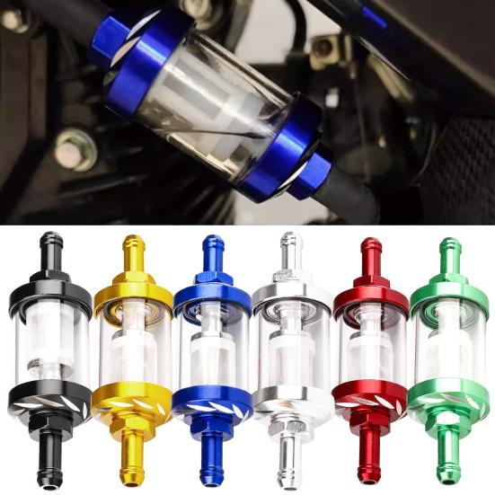 Synligt Genomskinligt Bränslefilter i Glas med Förtjockad 5/16-tums Bränsleslang Och Slangklämmor Universellt Oljefilterkit för Motorcyklar Gräsklippare Småmotorer