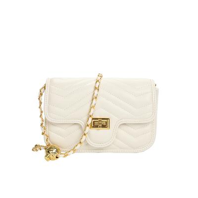 Genuine Leather Small Golden Ball Diamond Grid Chain Bag for Women's Spring and Summer Single Shoulder Crossbody Small Square Bag, New Fashion Trend