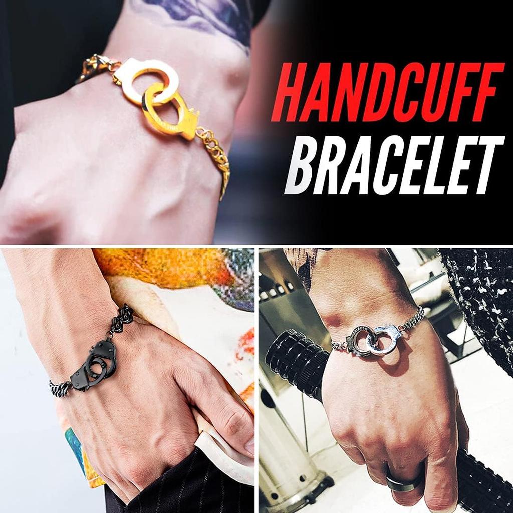 ChainsHouse Bracciale Link Manette per Uomo Donna, Oro 18K/Metallo Nero/Acciaio Inossidabile Biker Catena a Maglie Cubane Amicizia Migliori Amici Bracciali Statement