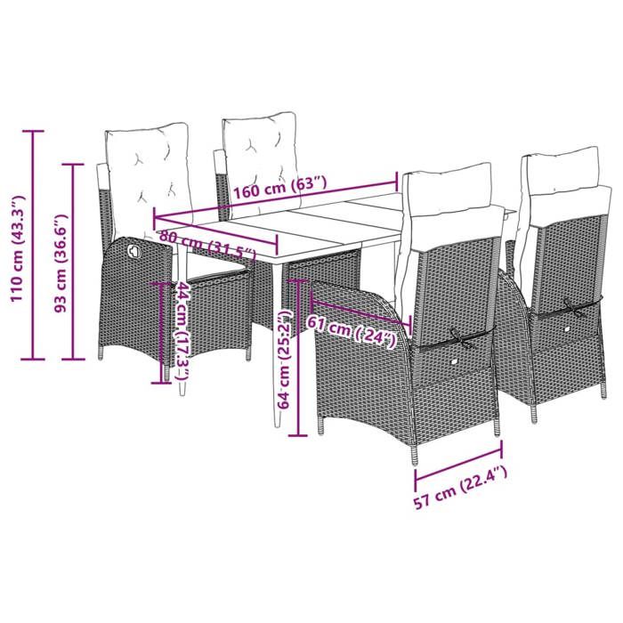 VidaXL Ensemble à Manger de Jardin avec Coussins 5pcs, Table et Chaise de Terrasse, Meubles de Patio, Mobilier d'Extérieur, 3213258