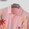 INCERUN Summer Men Lapel Neck Short Sleeve Floral Print Buttons Casual Shirts