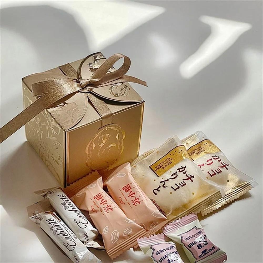 10 ks/šarže s mašlí Svatatební krabička na cukroví Elegantní dárková krabička Vysoce kvalitní krabička na cukroví Narozeninová oslava