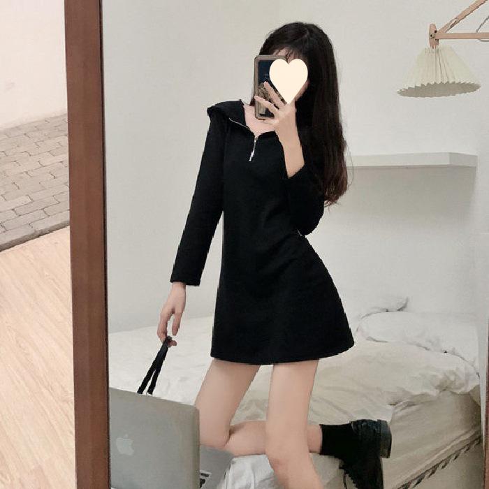 Plus Size Women's Hooded Sweater Dress for Autumn/Winter - Medium to Long Length, Loose Fit, Slim Bottoming Style