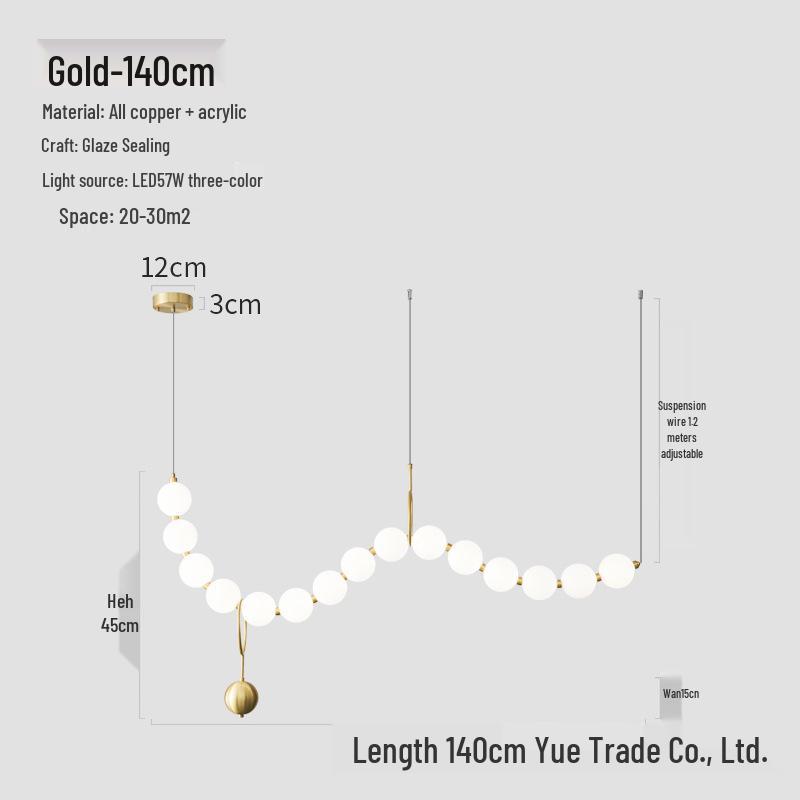 Nordic All-Copper Chandelier: French Pearl Necklace Design with Buddhist Beads and Acrylic for Dining and Living Rooms