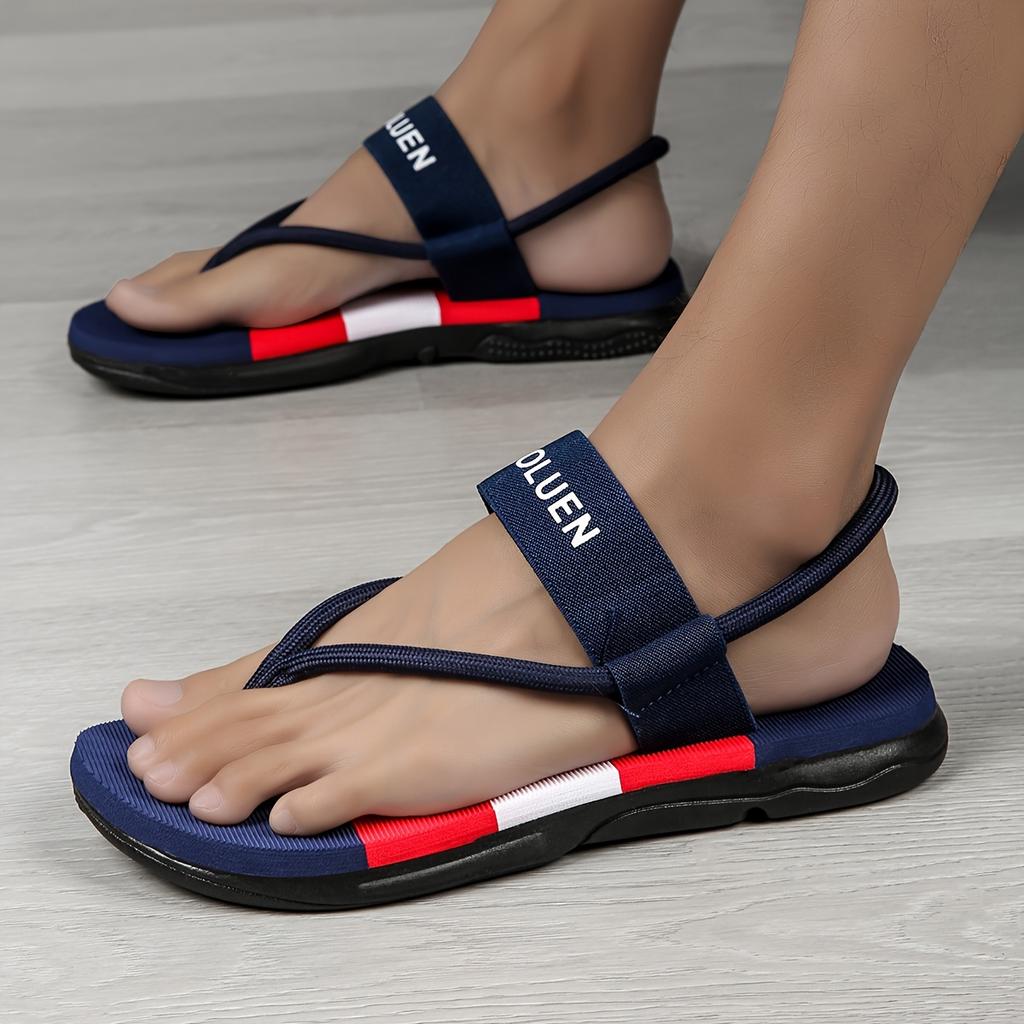 Adjustable Slip-On Beach Sandals with Non-Slip EVA Sole - Breathable Fabric Upper, Letter Print & Striped Design for Outdoor, Streetwear & Summer Use