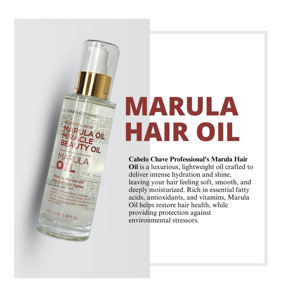 Cabelo Chave Professional Marula Hair Oil | Miracle Beauty Oil for All Hair Types | Repairs & Nourishes Damaged Hair | Adds Shine & Smoothness |