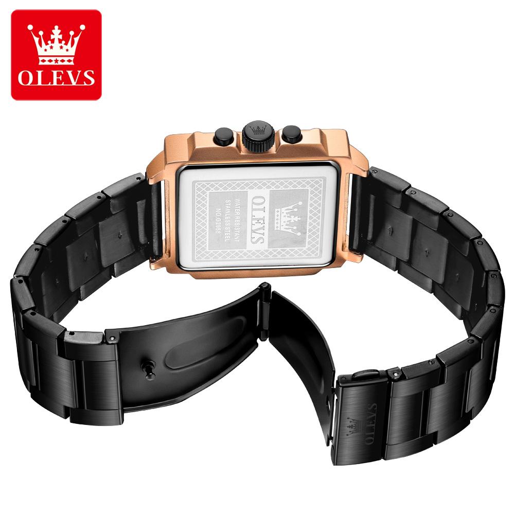 OLEVS Mens Watch Original Square Quartz Watch Waterproof Luminous Stainless Steel Sport Clock Reloj Watch For Men