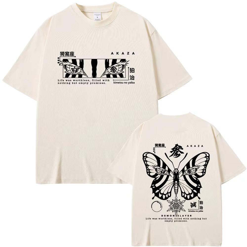Anime Demon Slayer Akaza Butterfly Eyes Graphic Tshirts Men Women Clothing Fashion Oversize Streetwear Man Casual Cotton T-shirt