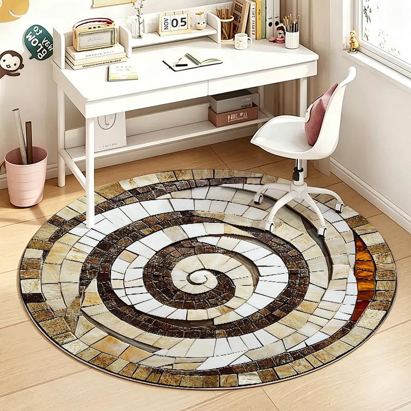 1Pcs Stone Round Rug Non-Slip Machine Washable Floor Mat 2D Flat Vintage Floral Area Rug for Living Room Bedroom Decor