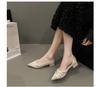 Fashion Spring New Coarse Heel Shoes Women's Fashion Pointed Shallow Mouth Beaded Slip-on Soft Soles Non-slip Low Heels