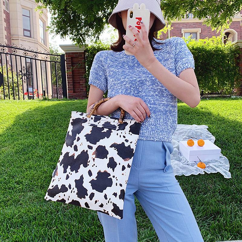 Yogodlns Vintage Cow Pattern Bolsos de mano de mujer Bolsos de mango de  bambú Casual Tote de gran capacidad comprar a buen precio — entrega  gratuita, reseñas reales con fotos — Joom