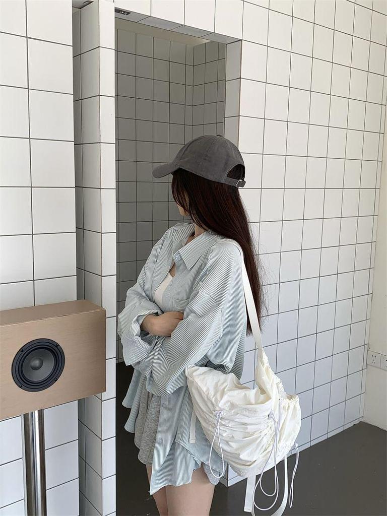 Korean Style Yellow Striped Women's Casual Shirt Coat - Autumn Design