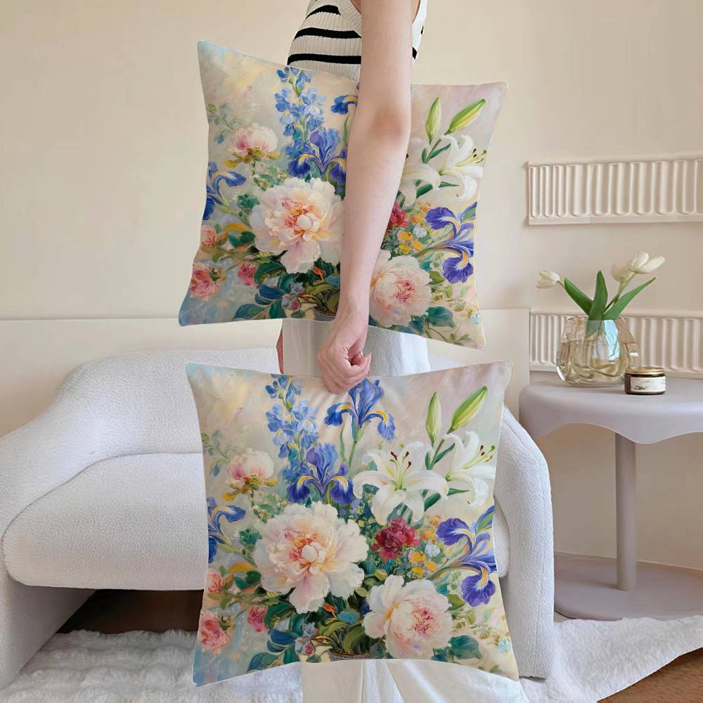 Flower Vase Pillow Case Sofa and Living Room Decorative Cushion Covers Dust-proof and Mite-proof Invisible Zipper