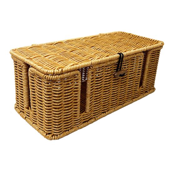 Scatola Gestione Cavi in Rattan Intrecciato a Mano Grande Capacità Rustico da Fattoria Cavo Caricabatterie TV Computer Router Hub USB Cesto Organizer