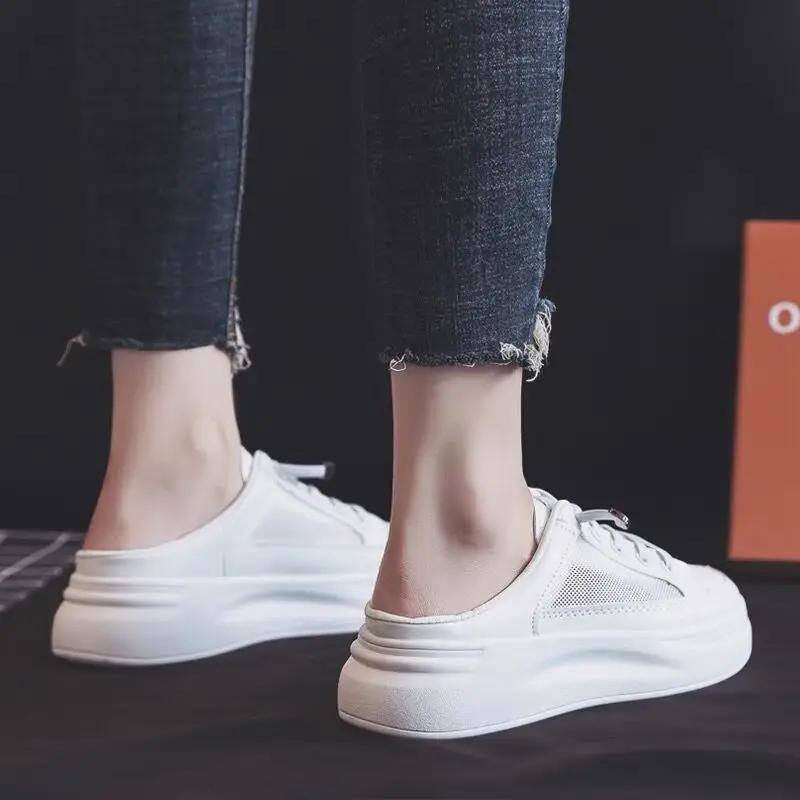 Fashion Fashion White Shoes Female  New Style lat-soled Wild Flat-bottomed Summer Thin Section Baotou Half Slippers