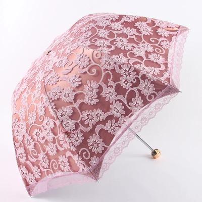 Embroidery Lace Double Layers UV Umbrella for Women Small 3-Fold Rain Sun Flower Umbrella for Female Excellent Parasol