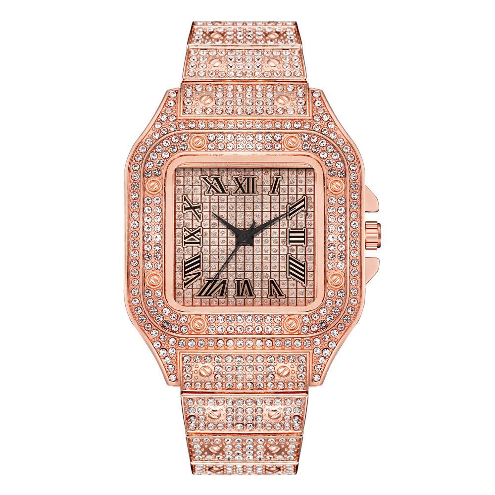 Klassische Luxus Business Herren Stahlband Quadratisch Römische Ziffern Strass Quarz Uhr Lesiure Herren Armbanduhr