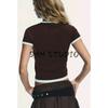 Autumn New Women's Clothing Idle Style Button Decoration Slim-Fit Contrast Colors Knitting round Neck Short Sleeve Jacket 0014114