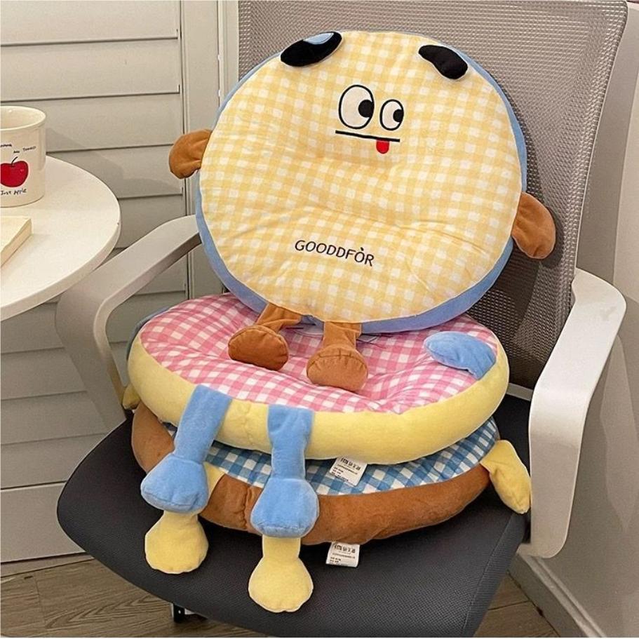 Cartoon Office Chair Cushion Lovely Expression Round Stretch Velvet Seat CushionButt Pad