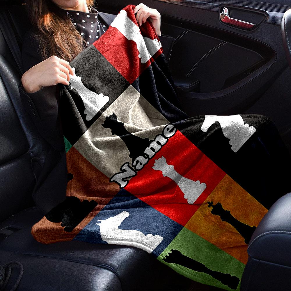 Custom Name Chess Theme Printed Blanket - Perfect for Couch, Bed, Travel & Outdoor Use | Machine Washable, Cozy & Durable.