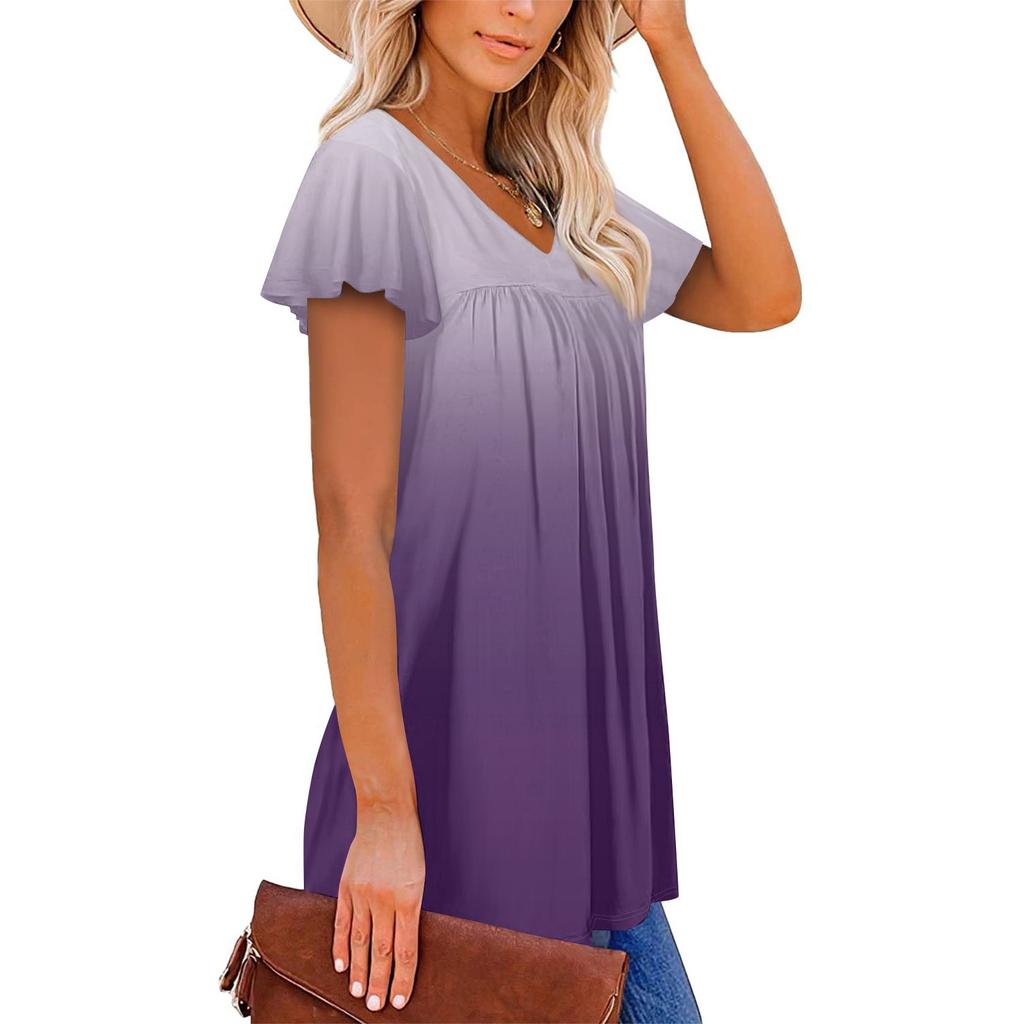 Túnicas femininas Tops Elegantes Casuais Verão Manga Curta Camisas Florais Soltas Plissadas Tops Boêmios