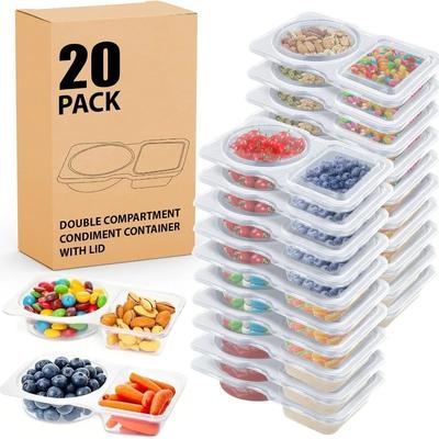 20 Sets Reusable Snack Containers Double Compartment Snack Pack Containers Portion Control Meal Prep Lunchable Snack Packs