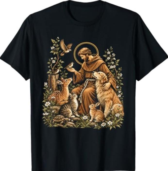 St. Franz von Assisi Floral Religiöser Glaube Tier Katholisches T-Shirt