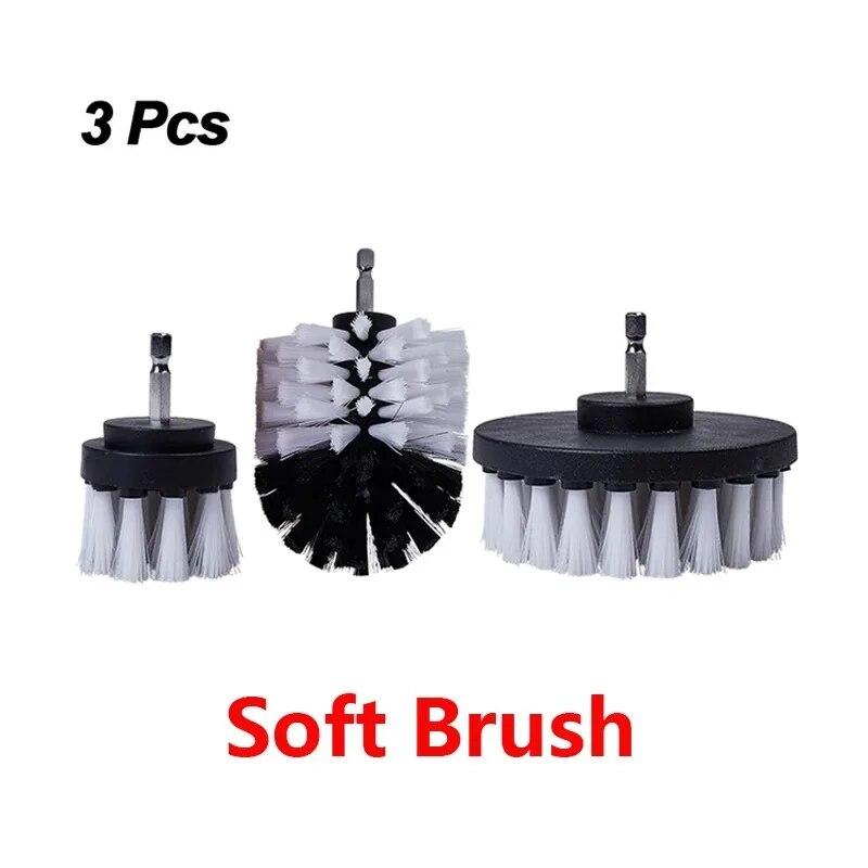 

New 3Pcs/Set Electric Scrubber Brush Drill Brush Kit Plastic Round Cleaning For Carpet Glass Car Tires Nylon Brushes for home белый