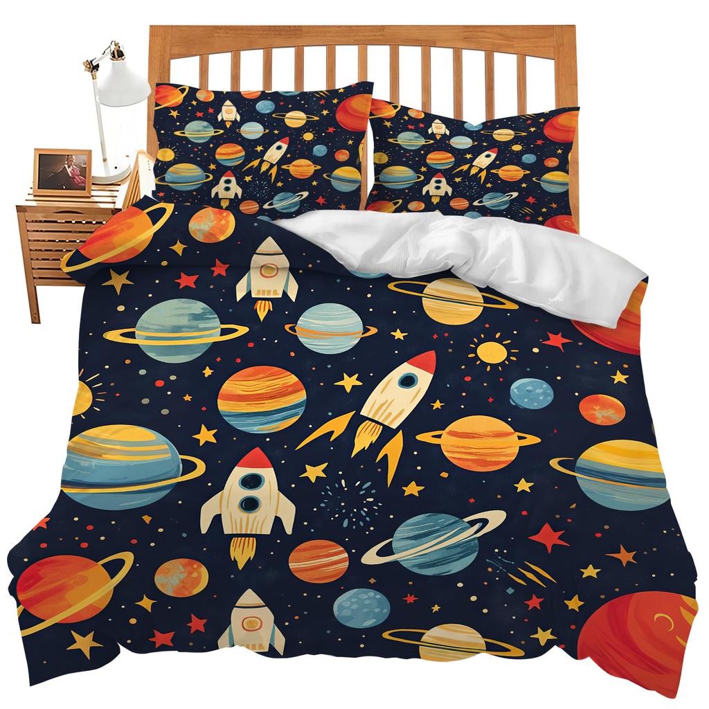 Comforter Outer Space Universe Galaxy Suitable For Children Boys Girls Star Moon Bedding Set Warm