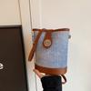 Simple Casual Bucket Bag Women's 2025 New Trendy Denim Splicing Shoulder Bag Niche Fashion Women's Bag