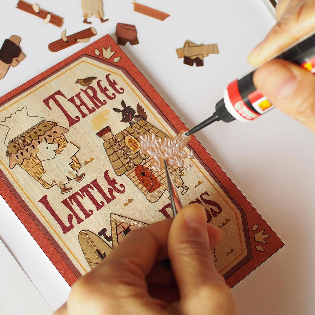 KINOWA "The Three Little Pigs" Wood Collage Original DIY Kit - Fairy Tale (Grimm's Fairy Tale) - Made In Japan
