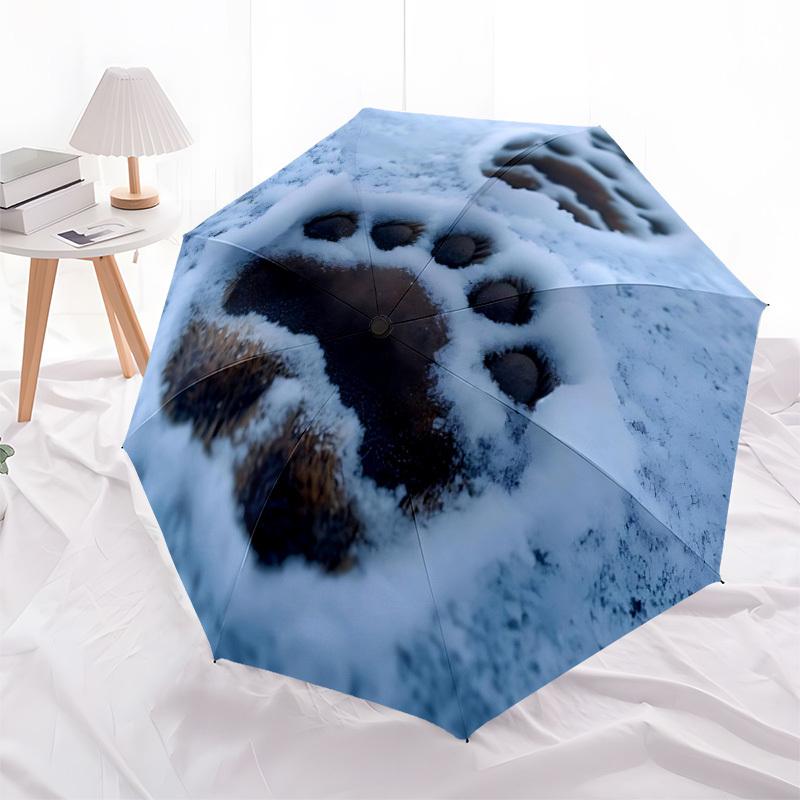 1pc Paw Prints Snow Automatic Folding Umbrella Automatic Open/Close, 8-Rib Durable Frame, Compact Travel Umbrella Suitable037